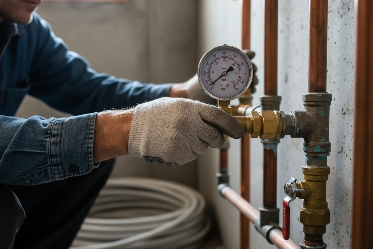 Pressure testing a repaired line during Water Line Repair in Woodward